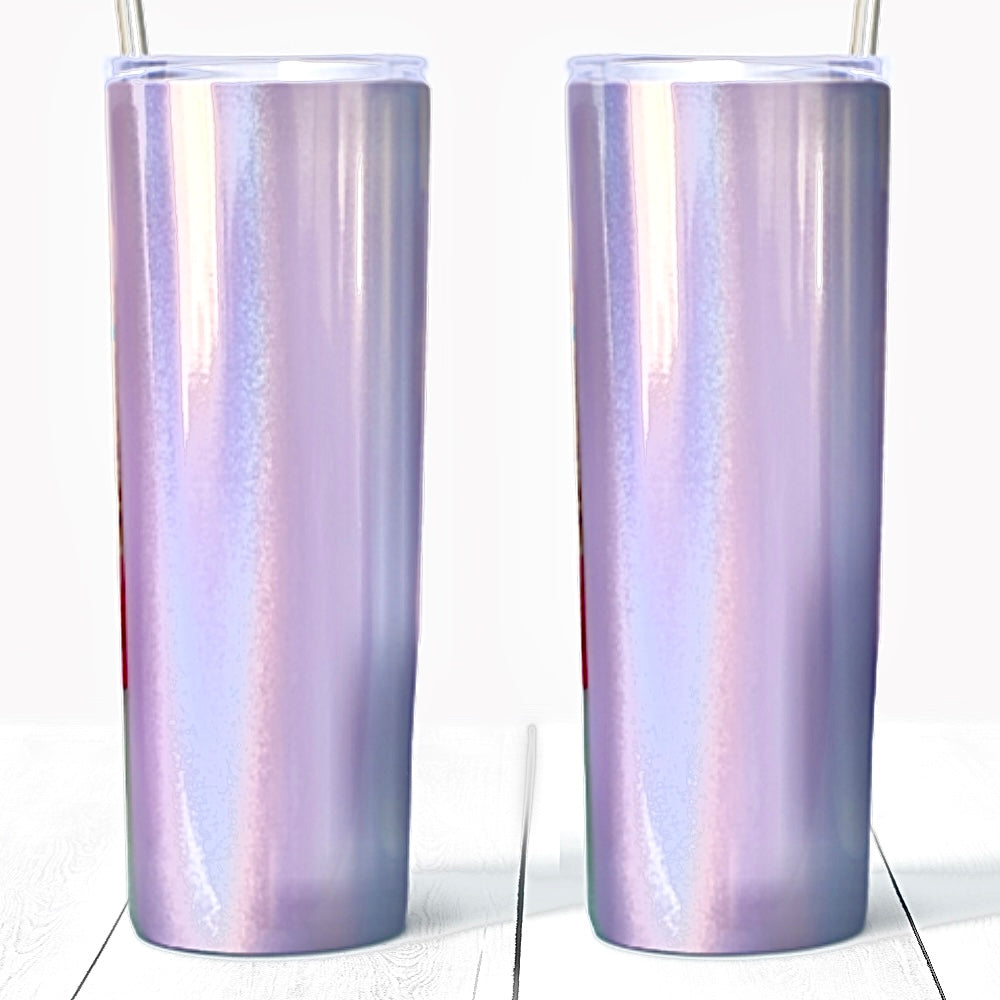 NEW! Holographic/Iridescent Skinny Tumblers with plastic straws in