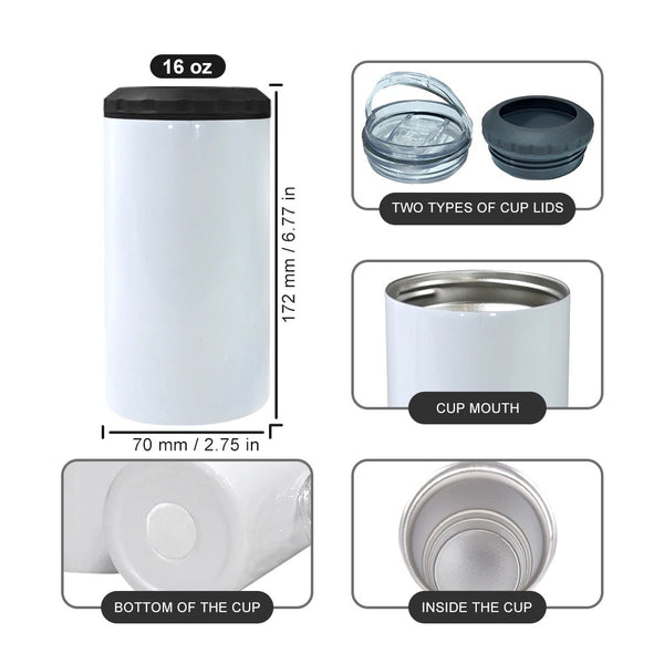 16oz 2 lids sublimation 4 in 1 can cooler