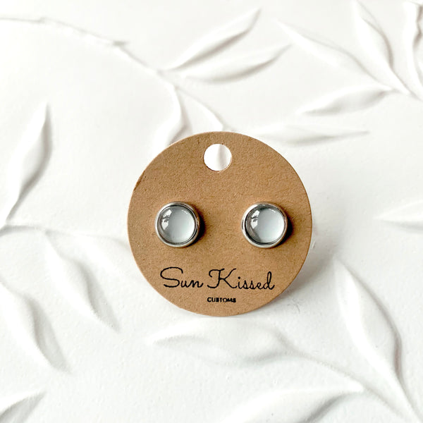 Grey Stud Earrings 8mm