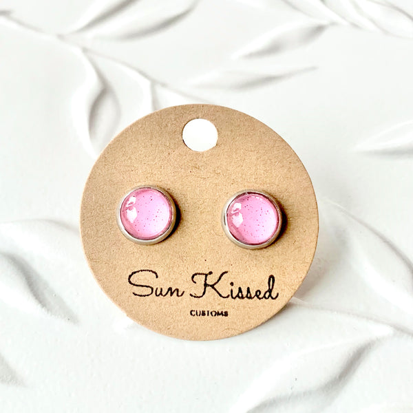 Pink Stud Earrings 8mm