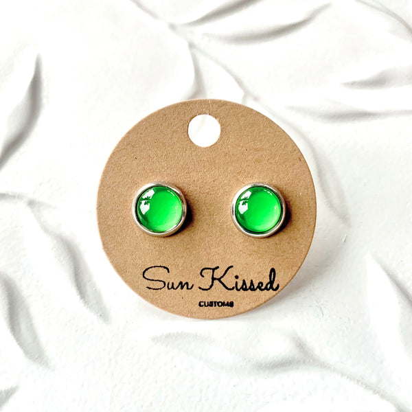 Lime Green Stud Earrings 8mm