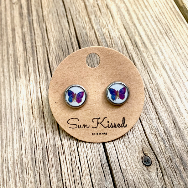 Butterfly (Purple) Stud Earrings 8mm