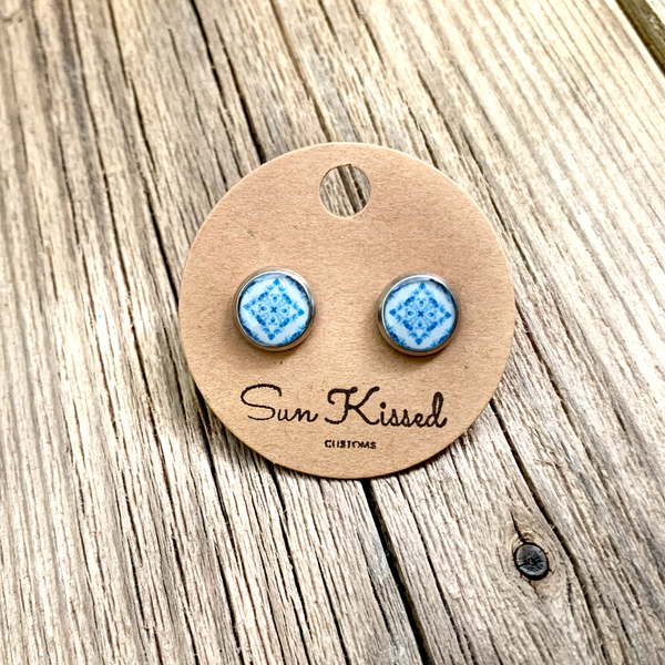 Blue Mosaic Stud Earrings 8mm